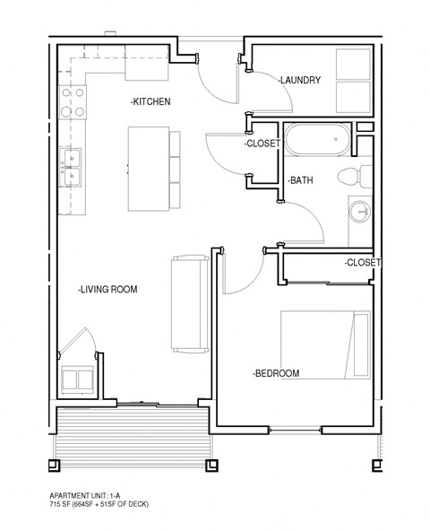 Floor plan for 1 bed, 1 bath, 880 sqft